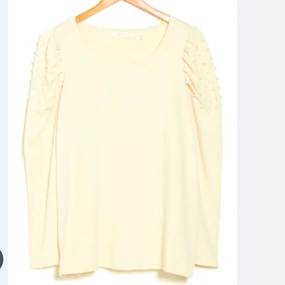 Cyrus Cream FAUX PEARL STUDDED PUFF SLEEVE TOP - Picture 2 of 5